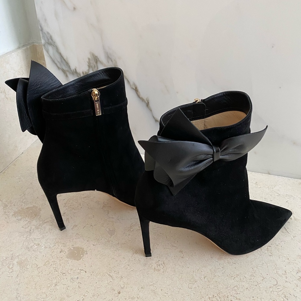 Jimmy Choo-Kassidy Suede Booties/Leather Bow - Picture 2 of 7